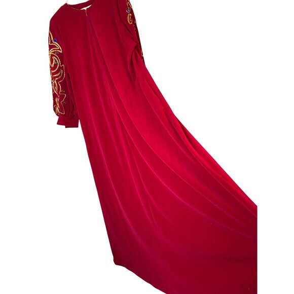 VTG 70s David Brown x Saks Fifth Avenue Red Maxi House Dress Medium Velour USA R - Picture 2 of 14